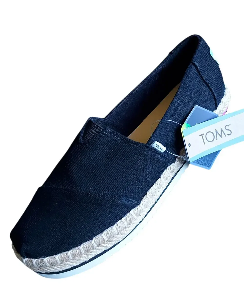 TOMS Women's Alpargata Platform Rope Espadrille Black Heavy Twill Shoes Size 7.5